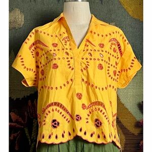 Anthropologie Boxy Embroidered Eyelet Top S